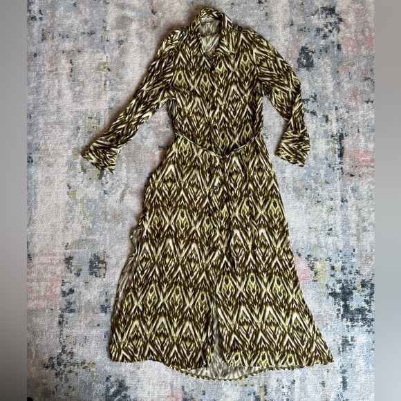 Topshop Brown Tan Long Sleeve Bishop Collar Dress - Picture 3 of 5